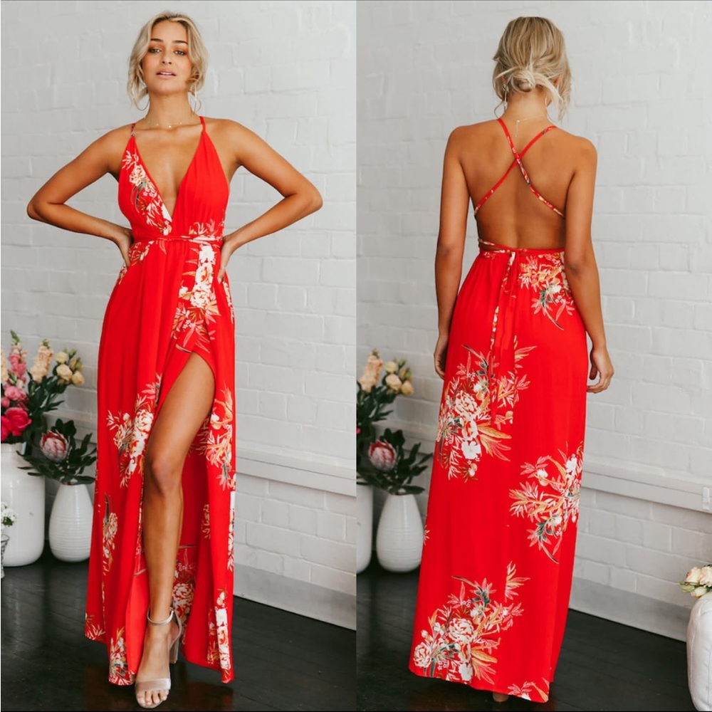 SALE!! Hello Molly red floral maxi dress